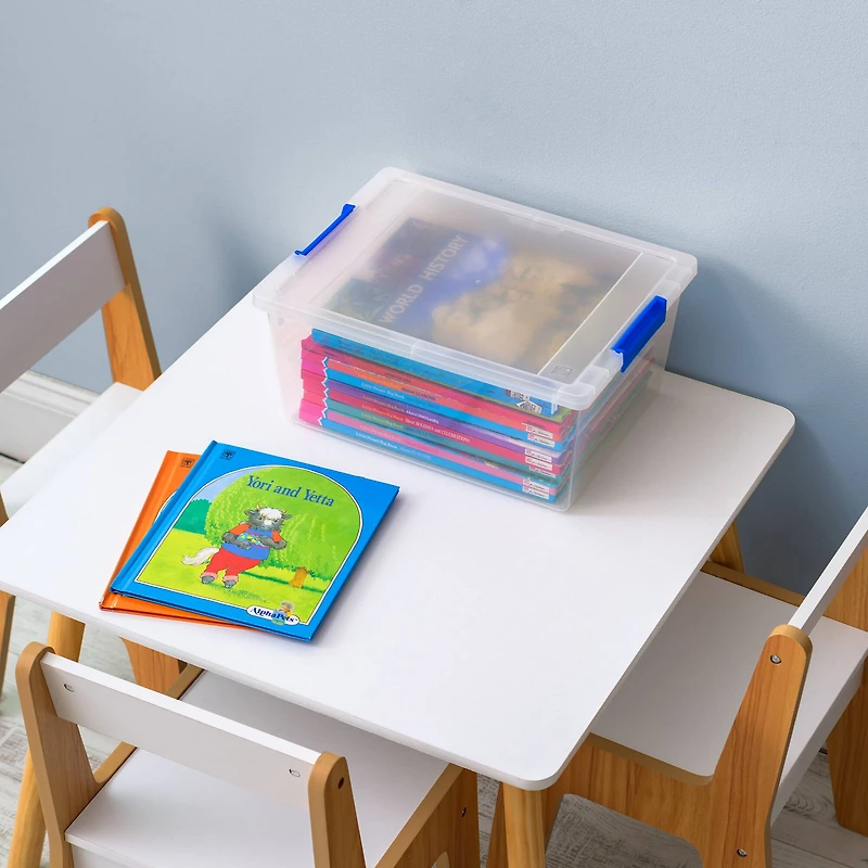 IRIS® 12qt. Clear Deep Storage Boxes with Lids & Blue Latches, 4ct.