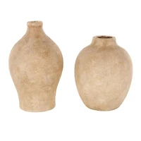 Brown Ceramic Antique Style Textured Vase Set