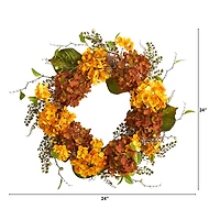 24" Hydrangea Artificial Autumn Wreath