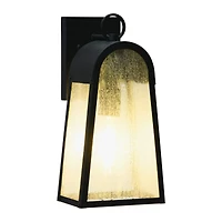 Hello Honey® Robert Stevenson Lighting Revere 14" Textured Black Metal & Seedy Glass Outdoor Light