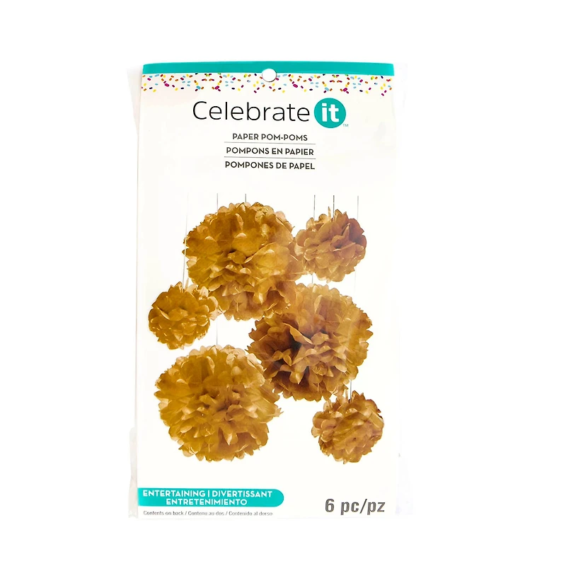 12 Packs: 6 ct. (72 total) Gold Paper Pom Poms by Celebrate It™