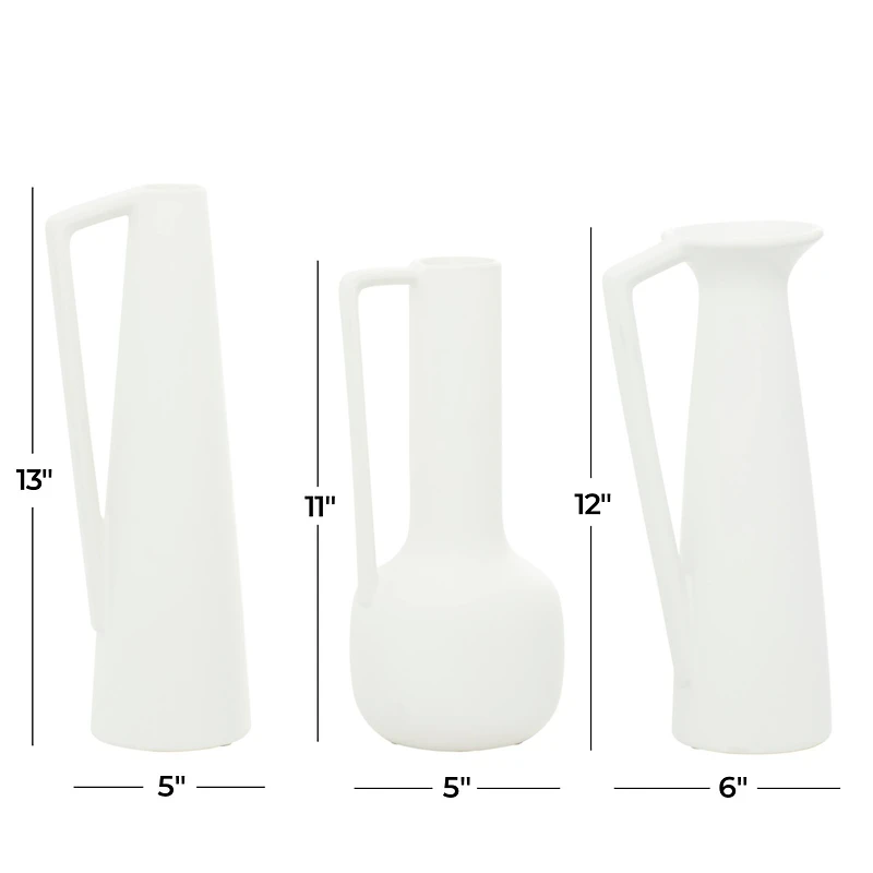 CosmoLiving by Cosmopolitan Set of 3 White Ceramic Modern Vase, 13", 12", 11"