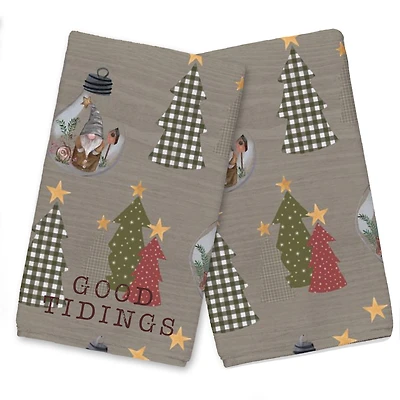 Good Tidings Tree & Globe Pattern Tea Towel Set