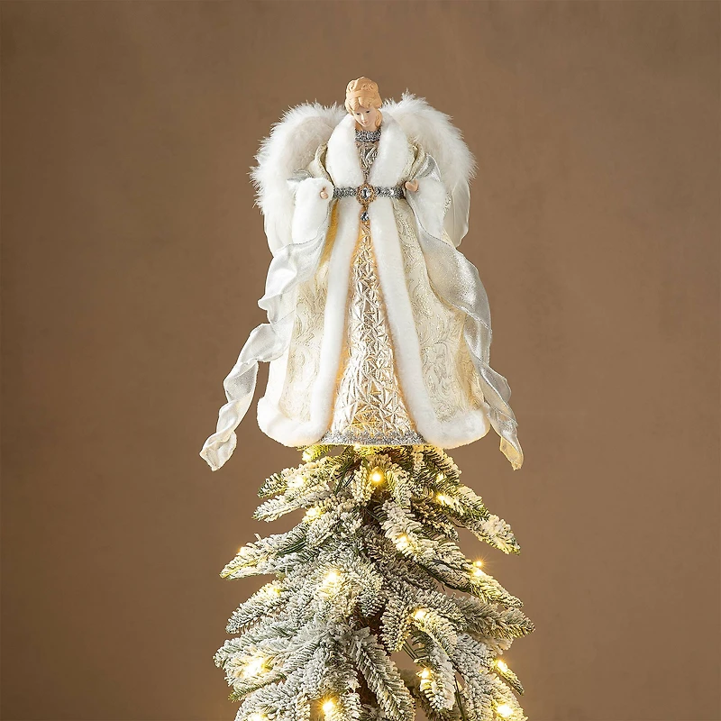 Glitzhome® 16.5" Faux Fur Elegant Christmas Angel Tree Topper