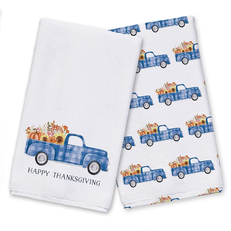 Blue Thanksgiving Truck Tea Towel Set