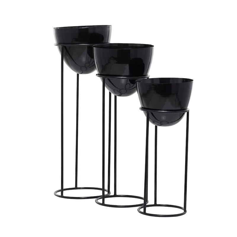 Set of 3 Black Iron Contemporary Planters, 13" x 13" x 13"