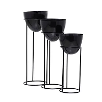 Set of 3 Black Iron Contemporary Planters, 13" x 13" x 13"
