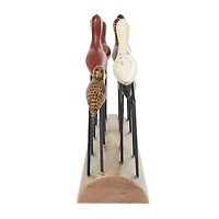 37" Brown Wood Bird Sculpture with Red Accents and Log Base