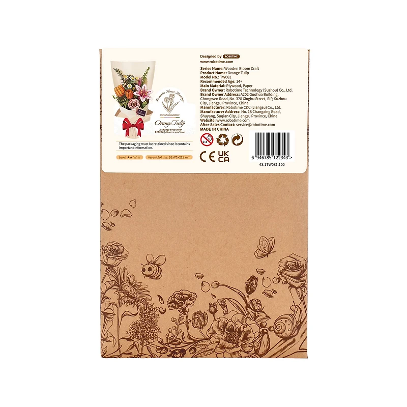 Rowood Orange Tulip Wooden Bloom Craft