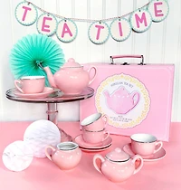 Bright Stripes Pink Porcelain Tea Set