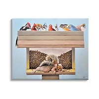 Stupell Industries Squirrel Sleeping Crowded Bird Feeder Funny Backyard Animals Canvas Wall Art