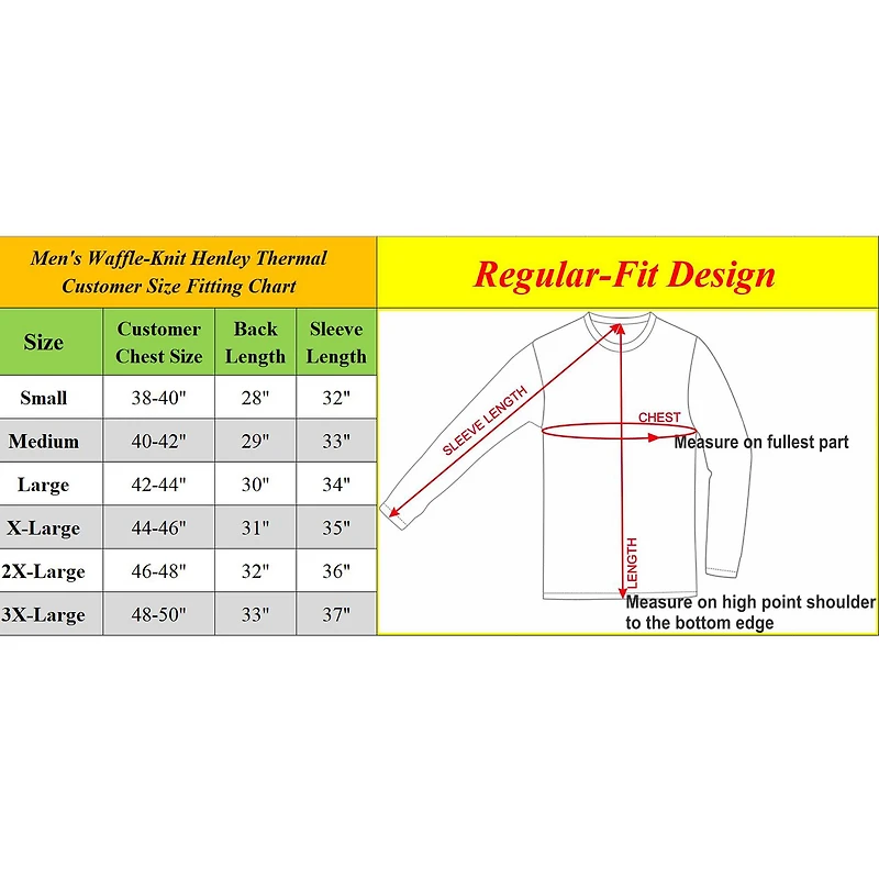 Men's Long Sleeve Waffle-Knit Thermal Henley Shirt Pack