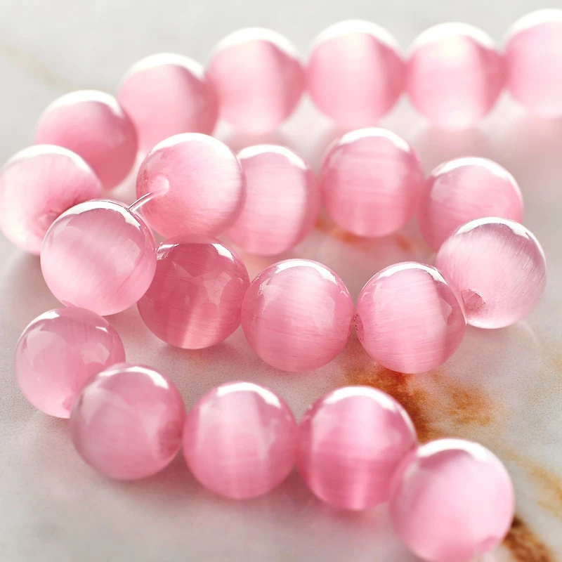 Pink Cat's Eye Glass Round Beads, 10mm by Bead Landing™