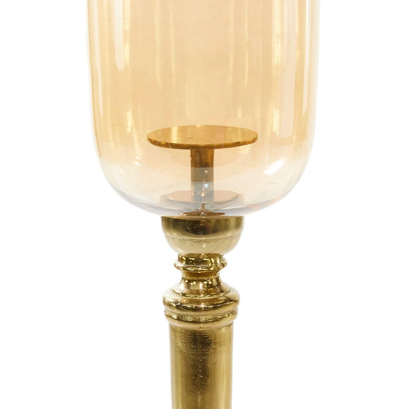 34" Gold Aluminum & Glass Traditional Candlestick Holder