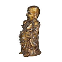 Bronze Polystone Bohemian Buddha Sculpture, 11" x 9" x 17"