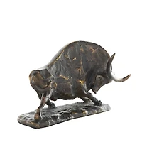 14.5" Black Polystone Bull Distressed Textured Decorative Sculpture with Gold Accents
