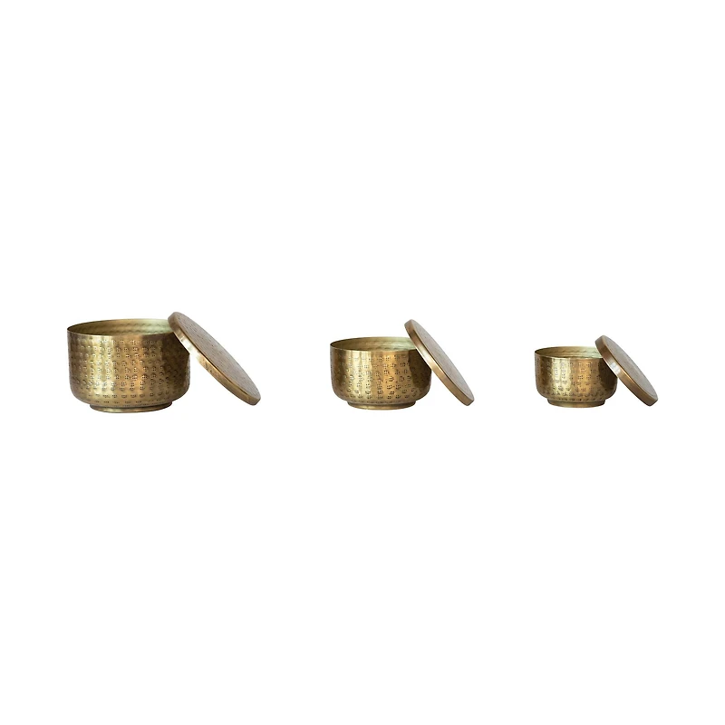 Hello Honey® Antique Brass Hammered Debossed Aluminum Containers
