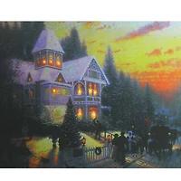 LED Lighted Victorian Christmas At Sunset Canvas Wall Art