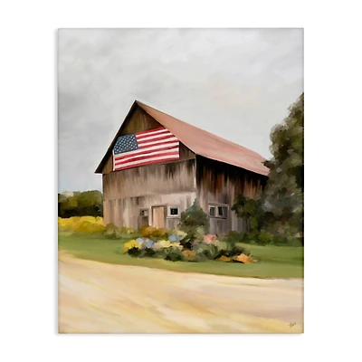 Stupell Industries Rural Americana Home Countryside Farm Flag Painting Canvas Wall Art