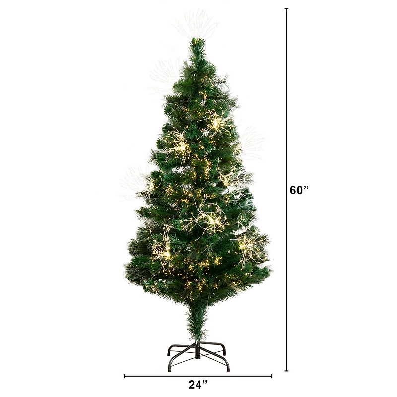 5ft. Fiber Optic Warm White LED Lights Pine Artificial Christmas Tree