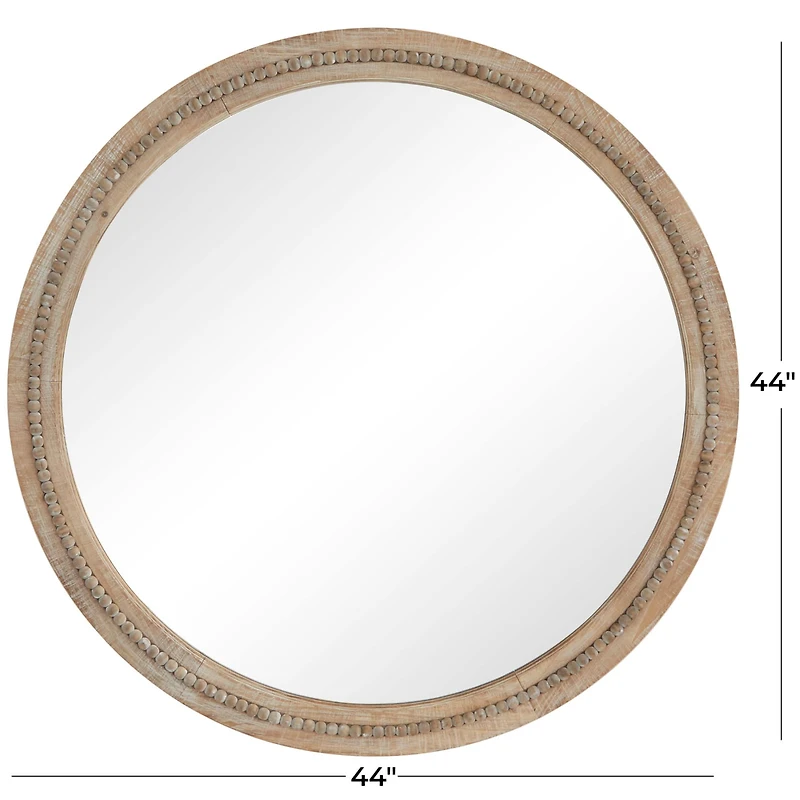 Brown Wood Beaded Frame Wall Mirror with Distressing 44" x 2" x 44"