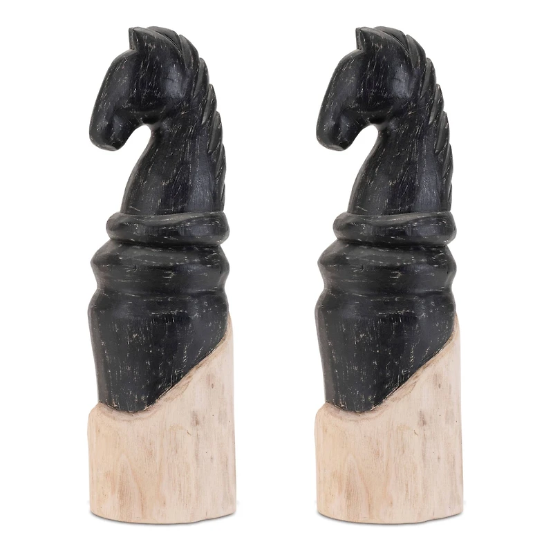 13.75" Black Mango Wood Knight Chess Piece Sculptures, 2ct.