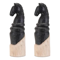 13.75" Black Mango Wood Knight Chess Piece Sculptures, 2ct.