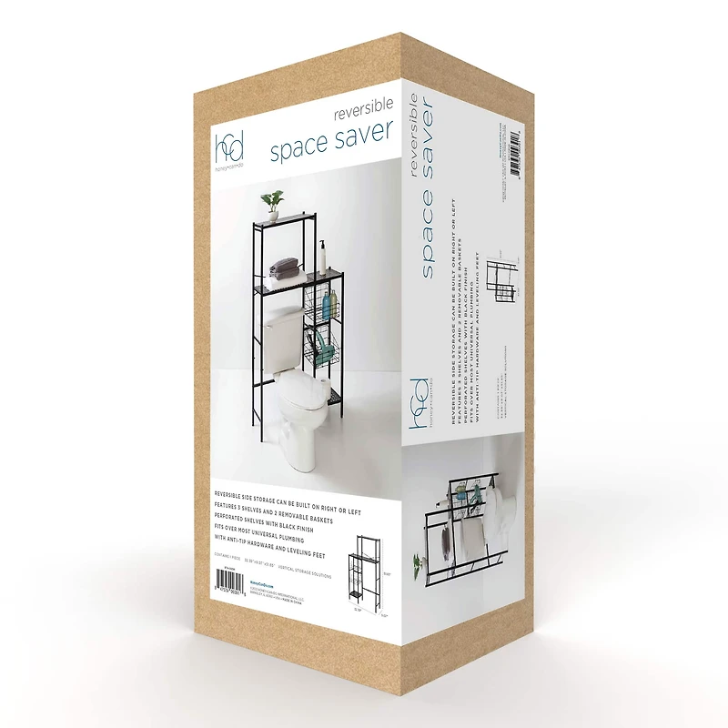 Honey Can Do Reversible Black Bathroom Storage Space Saver