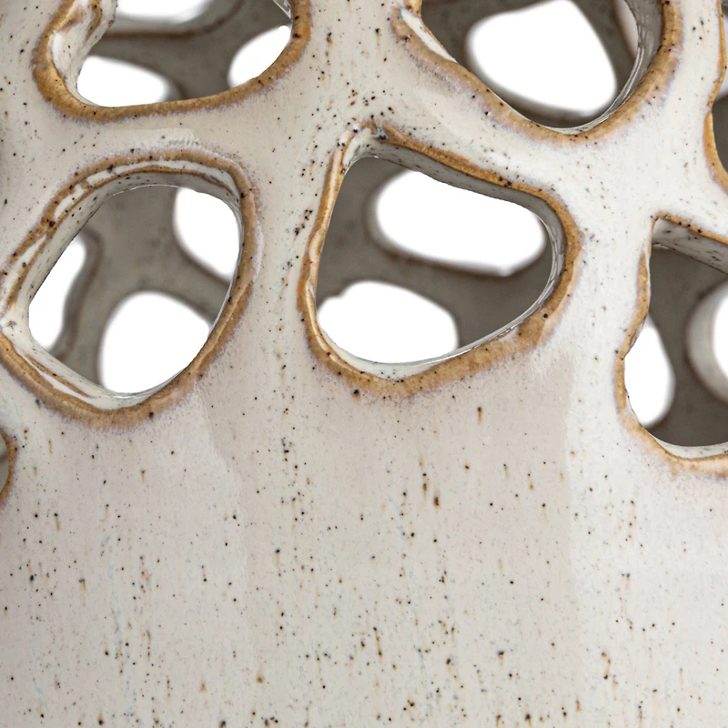 Hello Honey® 7.5" Cream Stoneware Flower Frog Vase with Reactive Glaze