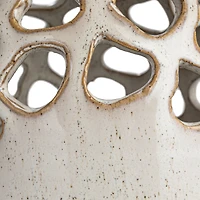 Hello Honey® 7.5" Cream Stoneware Flower Frog Vase with Reactive Glaze