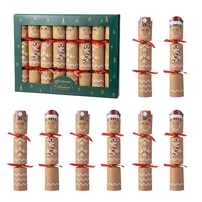 Glitzhome® 8PK 2"D x 12"H Gingerbread Man Christmas Party Crackers with Gift Contents