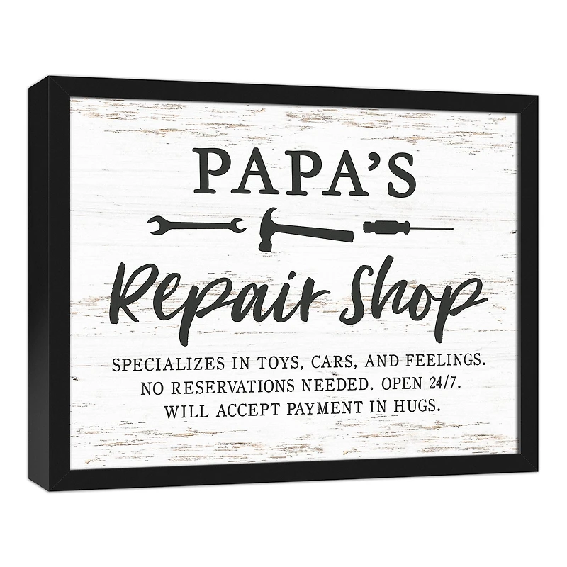 Papa Repair Shop Black Framed Canvas