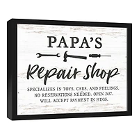 Papa Repair Shop Black Framed Canvas