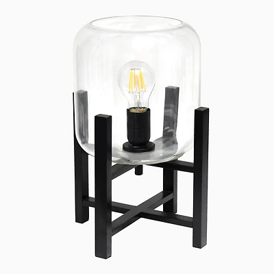 Simple Designs 13.5" Black Wood Mounted Table Lamp with Glass Cylinder Shade