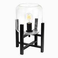 Simple Designs 13.5" Black Wood Mounted Table Lamp with Glass Cylinder Shade