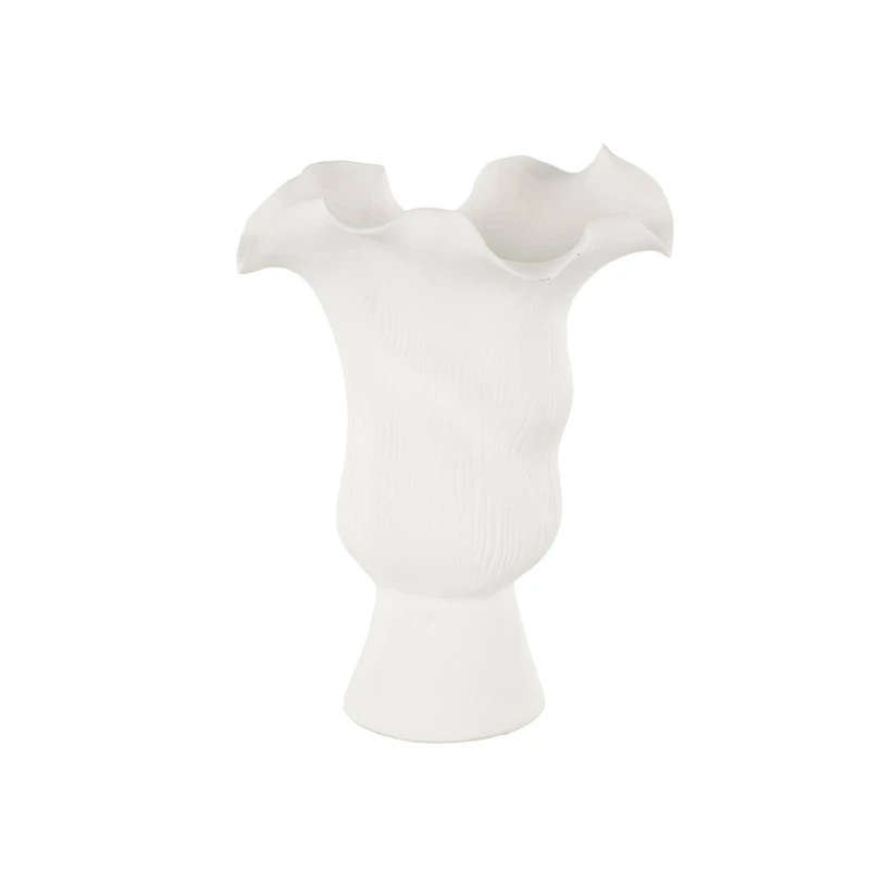 10.5" White Abstract Floral Ceramic Vase