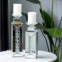 Silver Wood Glam Candle Holder Set