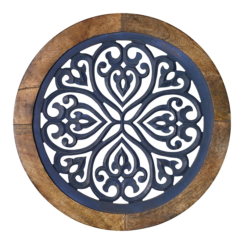 American Art Décor™ 16" Distressed Wood Framed Round Navy Blue Wall Accent Medallion Art