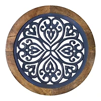 American Art Décor™ 16" Distressed Wood Framed Round Navy Blue Wall Accent Medallion Art