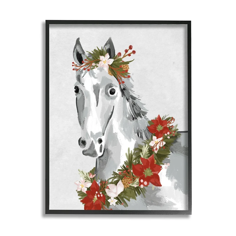 Stupell Industries Festive Holiday Horse Holly Wreath Framed Giclee Art