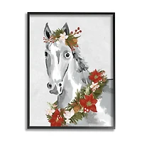 Stupell Industries Festive Holiday Horse Holly Wreath Framed Giclee Art