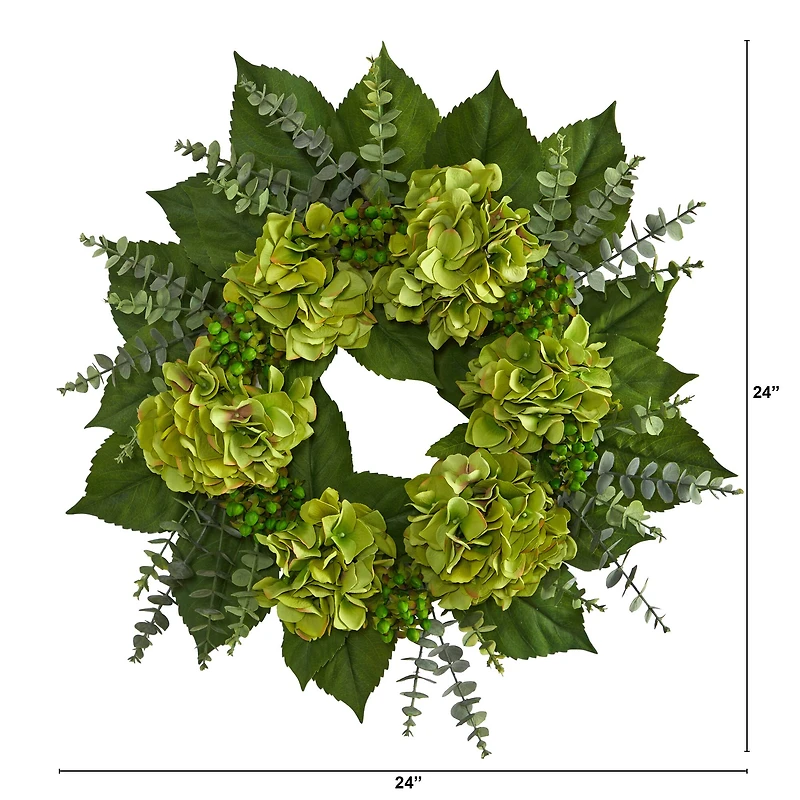 24" Green Hydrangea & Eucalyptus Leaf Wreath