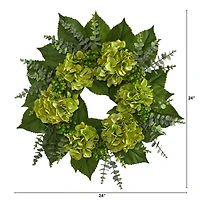 24" Green Hydrangea & Eucalyptus Leaf Wreath