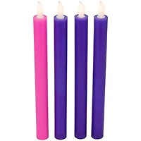 Set of 4 Purple and Pink Flickering LED Christmas Advent Wax Taper Candles 9.5"