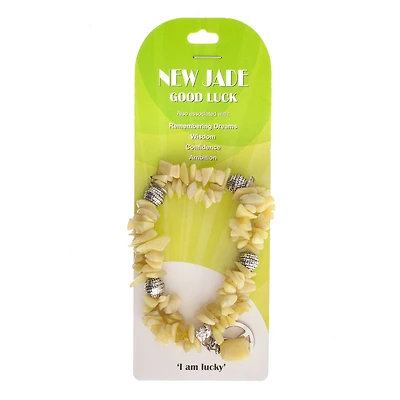 John Bead New Jade Yellow Natural Stone 2-Strand Bracelet with Peace Charm