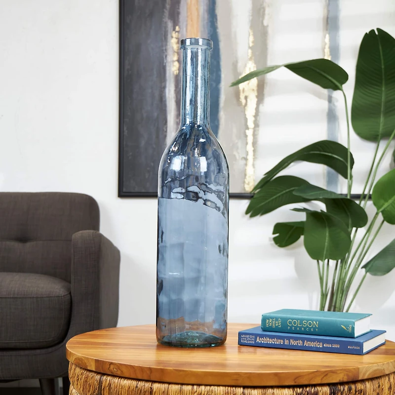 30" Blue Recycled Glass Tall Spanish Bottleneck Vase
