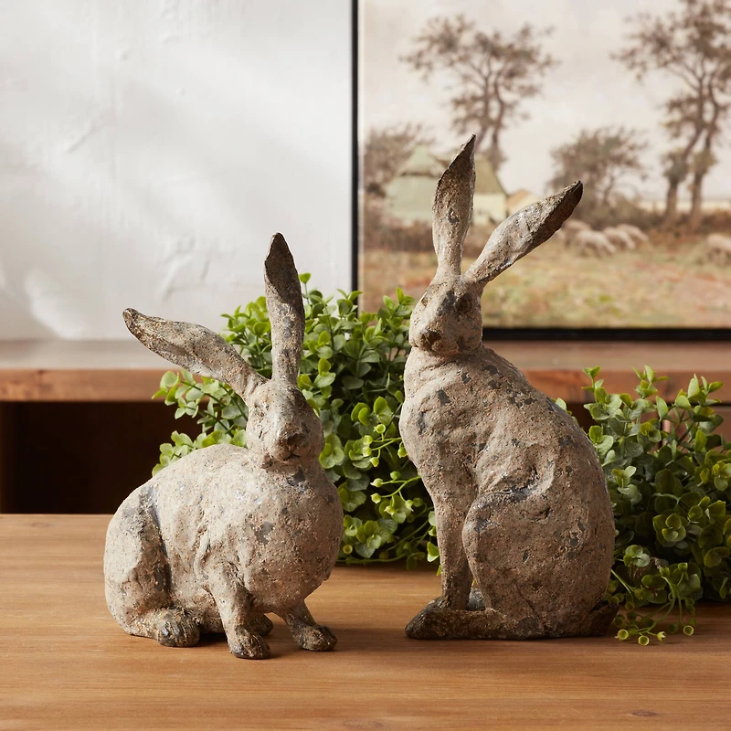 Weathered Rabbit Statue Set