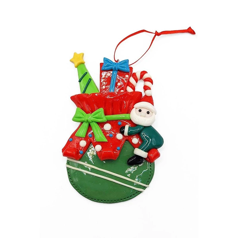 Wizardi 4" Glossy Gingerbread Gift Bag with Santa Christmas Ornament