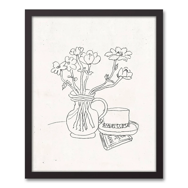 Floral Sketched Still II 16" x 20" Black Framed Canvas