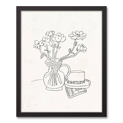 Floral Sketched Still II 16" x 20" Black Framed Canvas